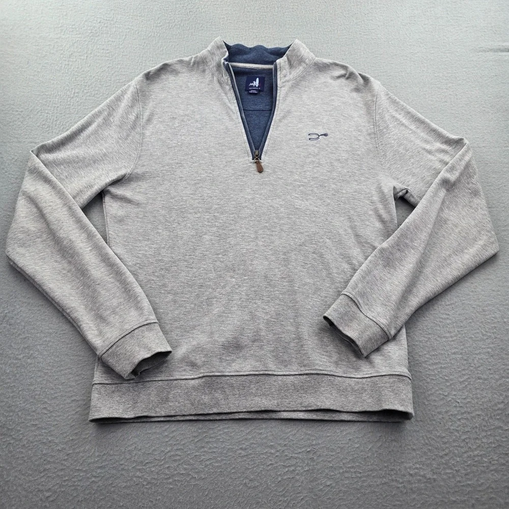 Johnnie O Sully Sweater Mens Small Heathered Gray Cotton Embroidered Quarter Zip